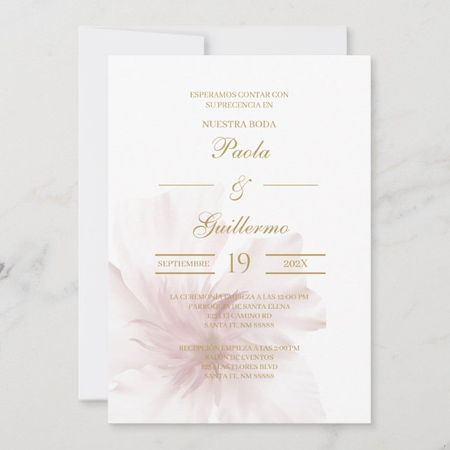 Invitation Invitación de boda con flor blanca (Devant)