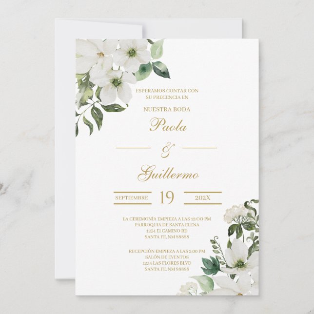 Invitation Invitación de boda con flor blanca (Devant)