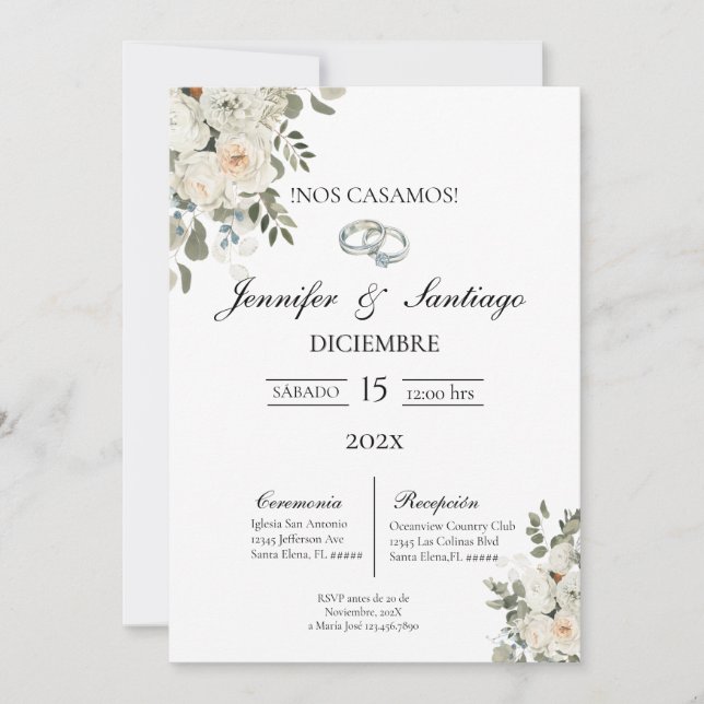 Invitation Invitación de boda con flor blanca (Devant)