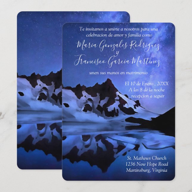 Invitation Invitacion de Boda Noche Estrellada en la Montaña (Devant / Derrière)