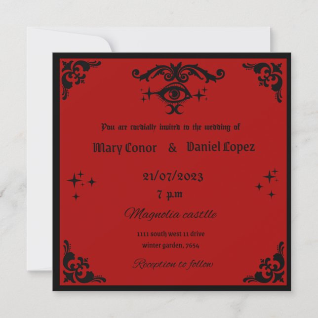 Invitation invitacion de bodas gotica roja y negro (Devant)