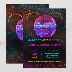 Invitation Invitación de Cumpleaños Temática Disco Para Niños