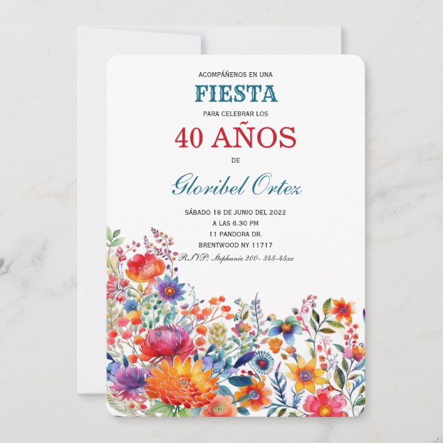 Invitation Invitación de Fiesta 40 Años Mujer (Devant)