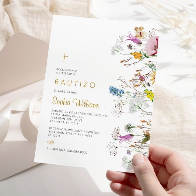 Invitation Invitación de Flores Silvestres para Bautizo (Créateur téléchargé)