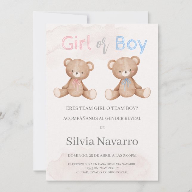 Invitation Invitación de gender révéler (Devant)
