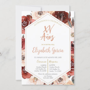 Invitation Invitación de quiceañera floral rosa en español