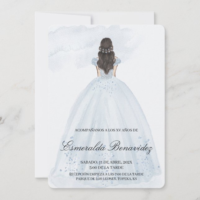 Invitation Invitación de quinceañera con vestido azul claro (Devant)