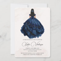 Invitación de quinceañera con vestido azul marino