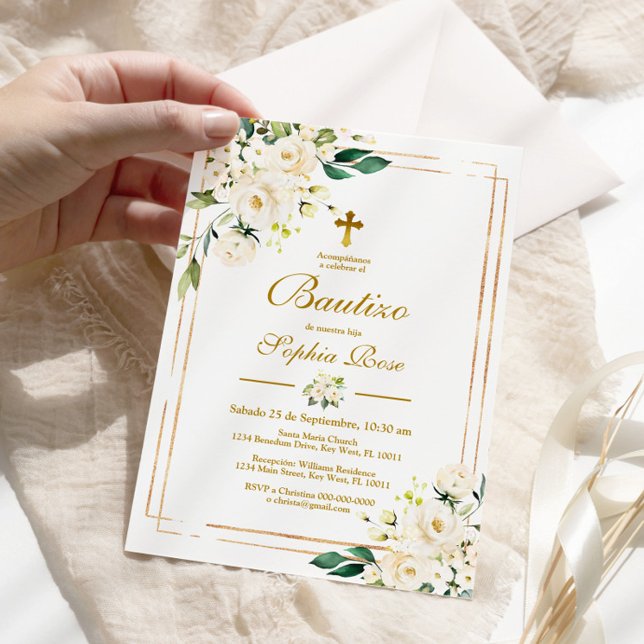 Invitation Invitación de Rosas Blancas para Bautizo (Créateur téléchargé)