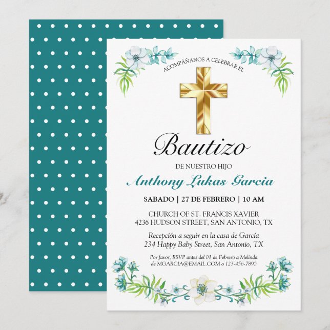 Invitation Invitación elegante del bautismo del muchacho del (Devant / Derrière)