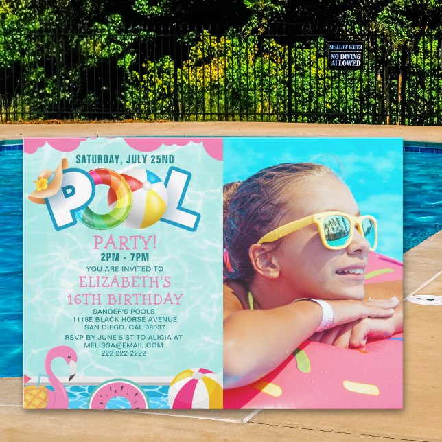 Invitation Invitación Girls Pool Party Birthday – Pink & Teal (Créateur téléchargé)