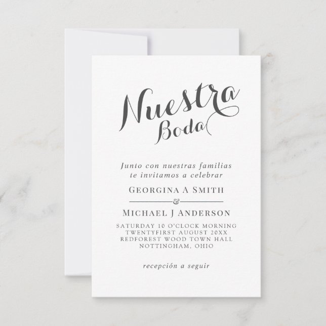 Invitation Invitacion Nuestra Boda BlackWhiteMariage espagnol (Devant)