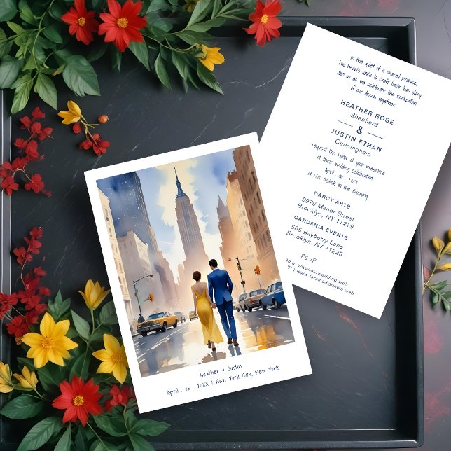 Invitation Invitación NY Iconic Building Colorful Cityscape (New YorK Iconic Building Colorful Cityscape Wedding Couple Illustration Invitations Cards.)
