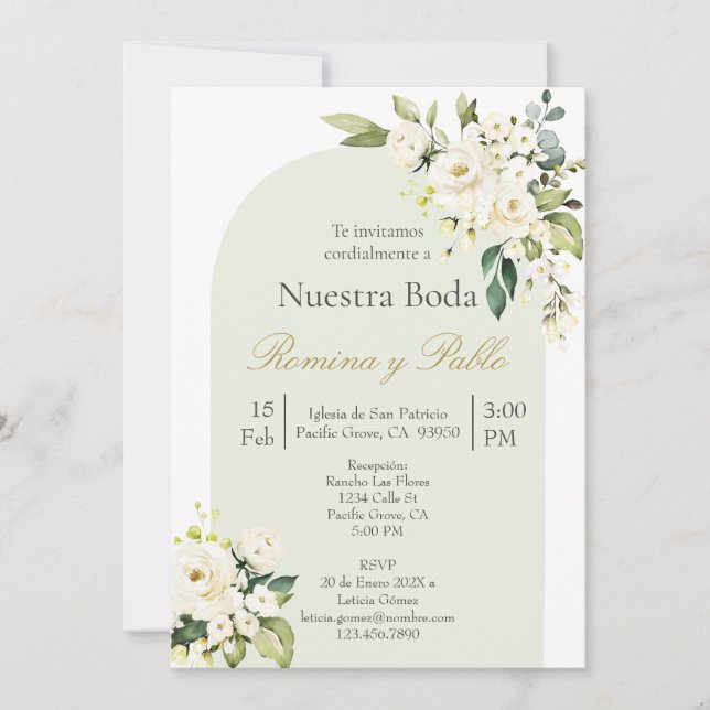 Invitation Invitación para boda con flor blanca (Devant)