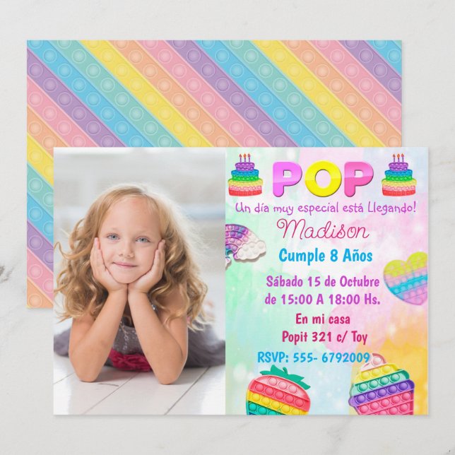 Invitation Invitación Pop It Niña (Devant / Derrière)