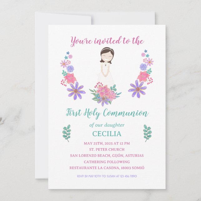 Invitation Invitación Primera Comunión CECILIA (Devant)