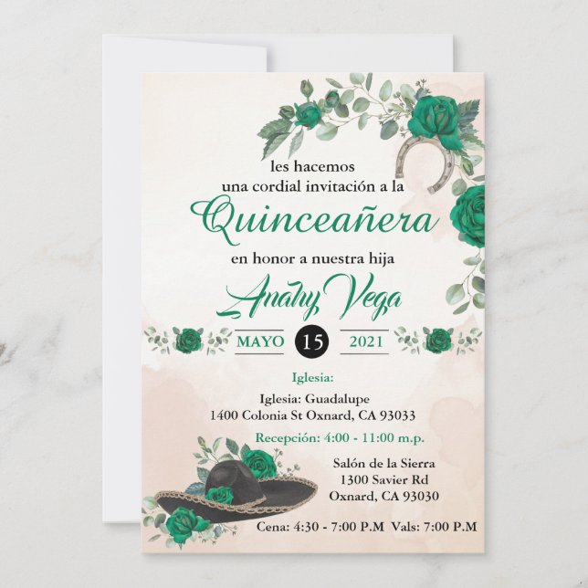 Invitation Invitación Quinceañera Charra vert émeraude (Devant)