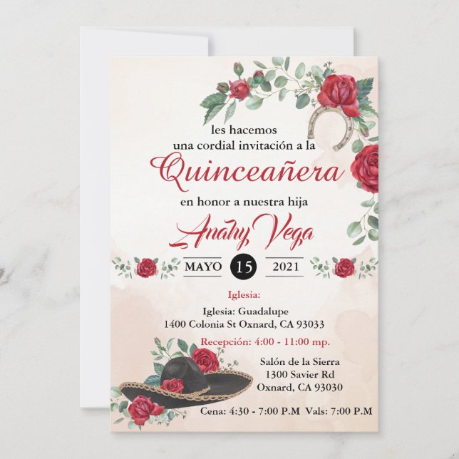 Invitation Invitación QUINCEANERA Mariachi Charra Rustique Ch (Devant)