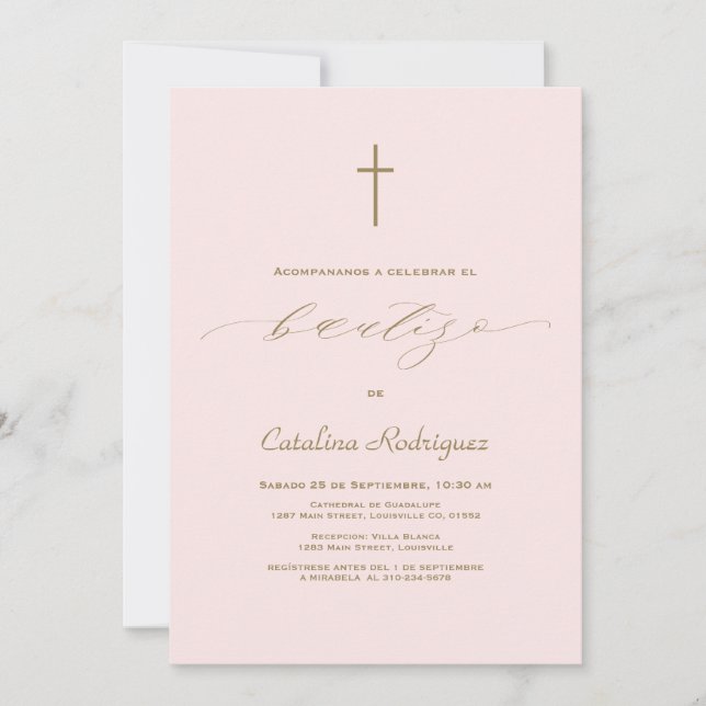 Invitation Invitacion Simple Élégante De Bautizo Girl Baptism (Devant)
