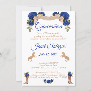 Invitation Invitaciones charro Quinceañera Charra azul