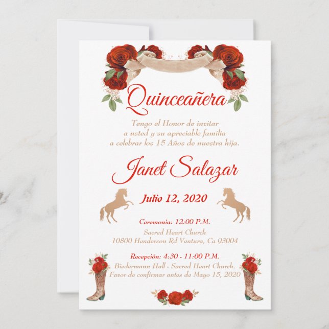 Invitation Invitaciones charro Quinceañera Charra Red (Devant)