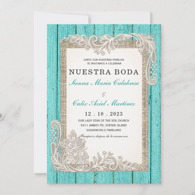 Invitation Invitaciones de Boda Rústicas Turquesa (Devant)