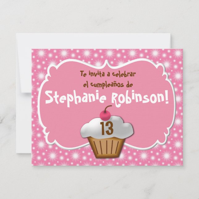Invitation Invitaciones de cumpleaños, Fiesta de Rosa cupcake (Devant)