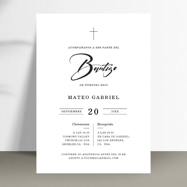 Invitation Invitaciones Minimales De Bautizo Para Nina Nino (Créateur téléchargé)