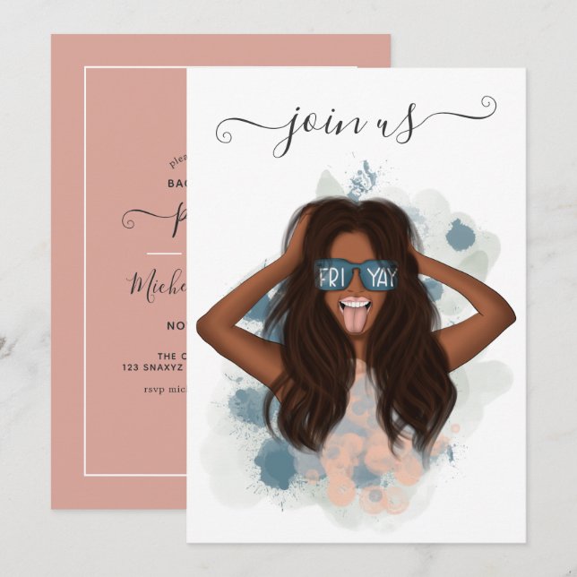 Invitation Invitat de la soirée de bachelorette afro-américai (Devant / Derrière)