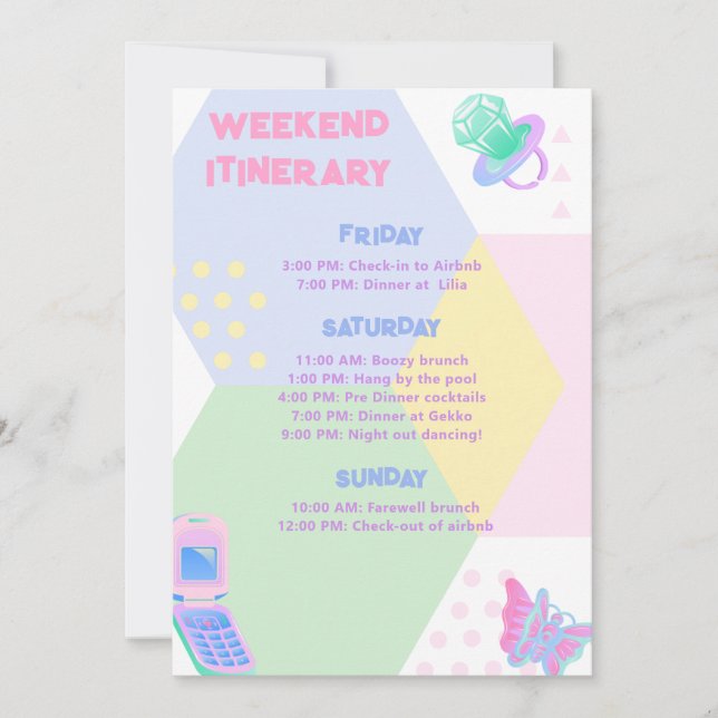 Invitation Invitati Itinéraire du week-end du Bachelorette de (Devant)