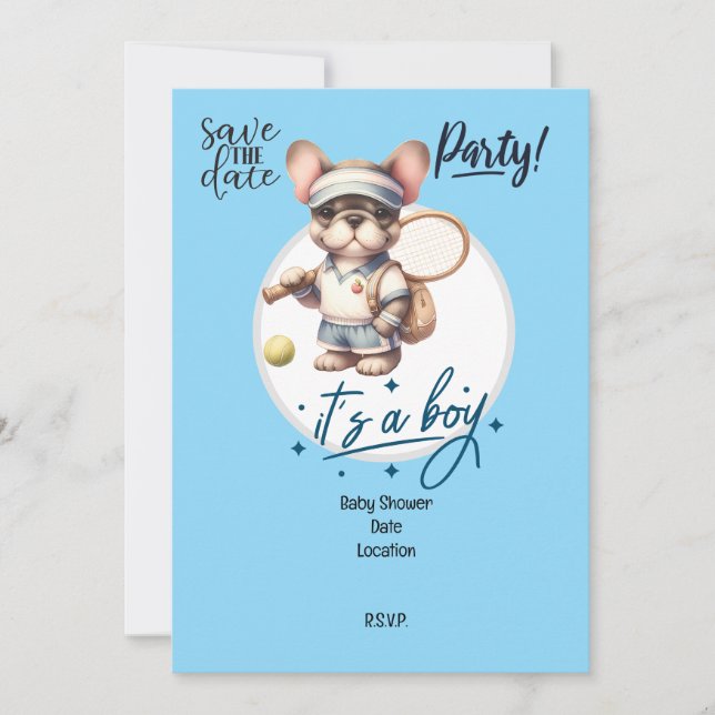 Invitation "Invitation Baby shower à thème de tennis - Bleu & (Devant)