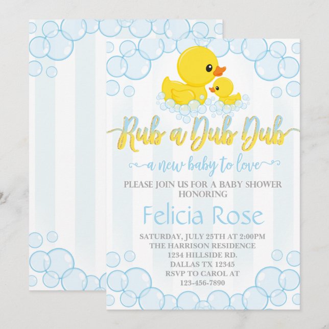 Invitation Invitation Baby shower de canard en cao (Devant / Derrière)