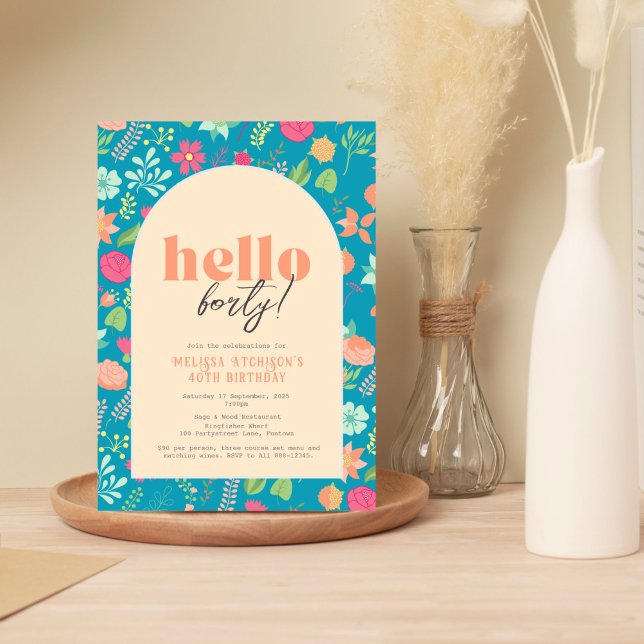 Invitation Invitation, florales sur bleu vif (n'importe quel  (Créateur téléchargé)