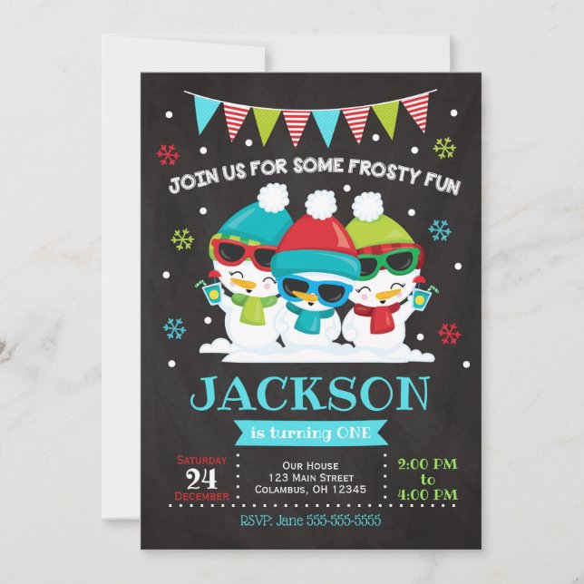 Invitation Invitation/neige d'anniversaire de bonhomme de (Devant)