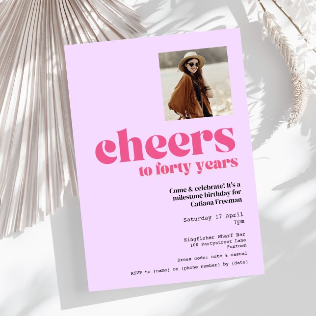 Invitation Invitation, Retro Purple & Pink, 40e anniversaire (Créateur téléchargé)