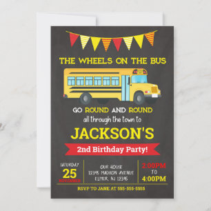 Invitation Invitation/roues d'anniversaire d'autobus scolaire