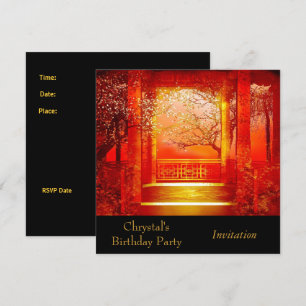 Invitation Invite Birthday Party Asian Scene Red