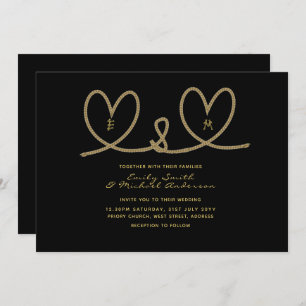 Invitation Invite de mariage moderne - Coeurs de corde d'or n