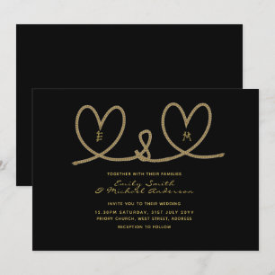 Invitation Invite de mariage moderne - Coeurs de corde d'or n