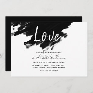 Invitation Invite de mariage moderne - Peinture noir blanc