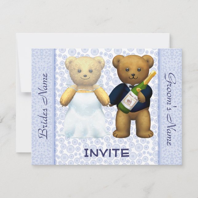 Invitation Invités d'invitation bleus de mariage de nounours (Devant)