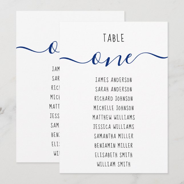 Invitation Invités Noms & Blue Script 5x7 Panneau de siège de (Devant / Derrière)