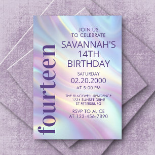 Invitation Iridescente Holographique violet Anniversaire