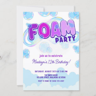 Invitation Iridescente Purple Foam Party Anniversaire