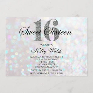 Invitation Iridescente Sweet 16 Parties scintillant argentée 