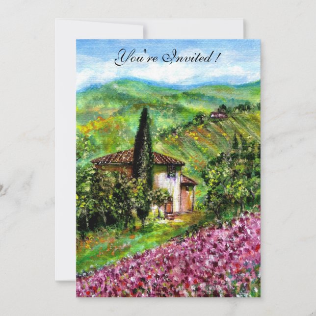 Invitation IRIS EN TOSCANE,Champ de fleurs violet vert (Devant)