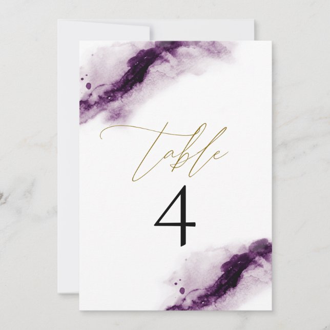 Invitation IRIS | Plum Purple Aquarelle Or Numéro de la table (Devant)