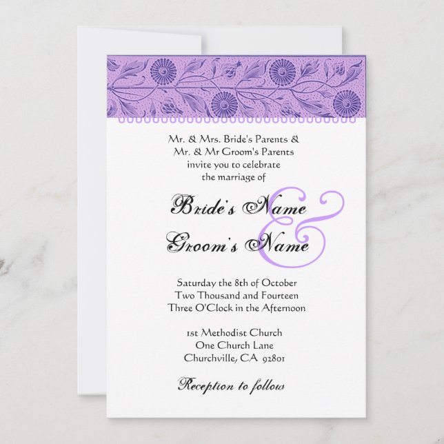 Invitation Iris Purple Flowers Mariage Damask (Devant)