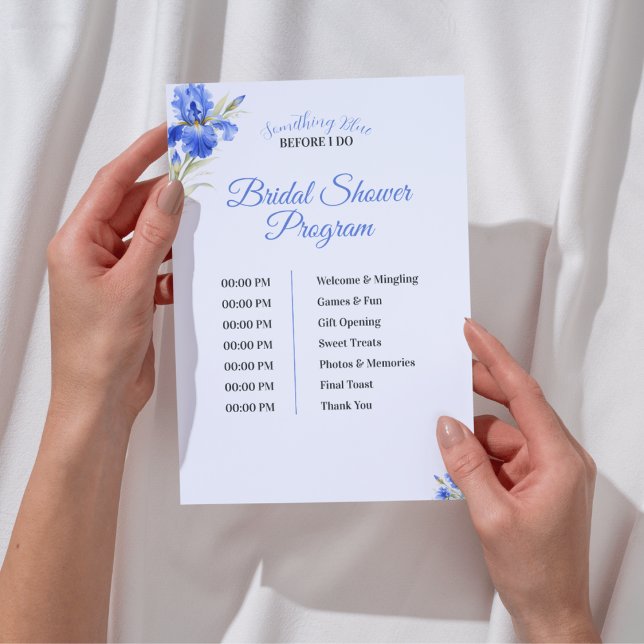 Invitation Iris Something Blue Bridal Shower Program Timeline (Blue Iris Something Blue Bridal Shower Program Timeline)