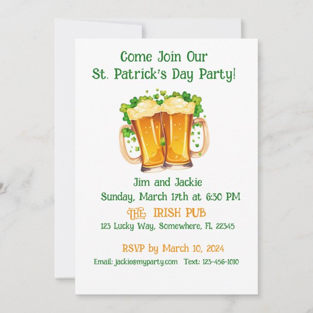 Invitation Irish Beer St. Patrick's Day Party (Devant)